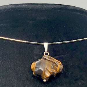 Tiger's Eye Bunny Rabbit Sterling Silver Pendant Necklace | 1 1/16" (Long) |