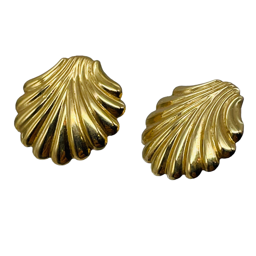 Gold Sea Shell 14K Post Earrings | 5/8