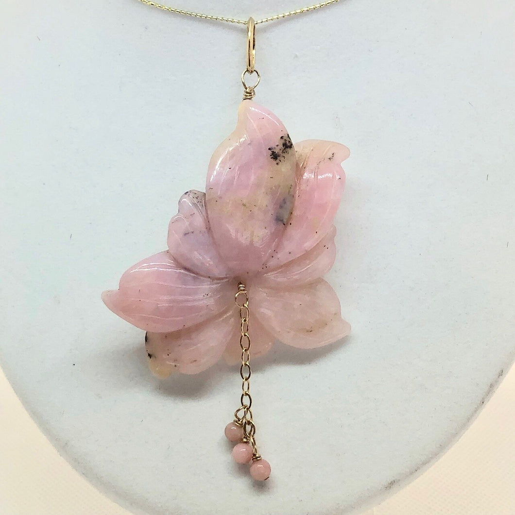 Hand Carved Pink Peruvian Opal Flower Pendant! 100cts! 509862I - PremiumBead Primary Image 1