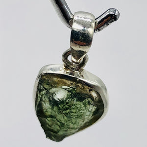 Moldavite Sterling Silver Drop | 1" Long | Green | 1 Pendant |