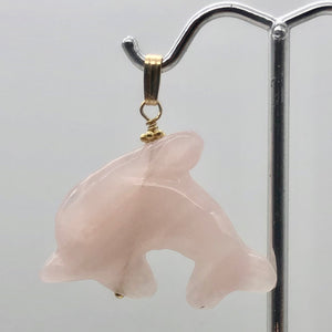 Rose Quartz Carved Dolphin 14K Gold Filled Pendant | 1.5 Inch | Pink |