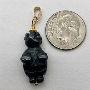 Hand Carved Hematite Goddess of Willendorf 14Kgf Pendant| 1 1/2" long| Black | - PremiumBead Alternate Image 3