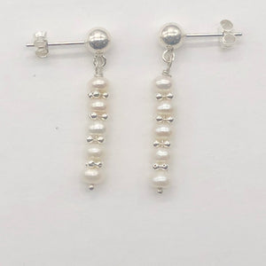 Creamy FW Pearls Sterling Silver Drop/Dangle | 1 " Long| White | 1 Post Earrings
