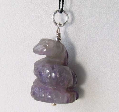 Ssss! Carved Amethyst Snake & Sterling Silver Pendant 509278AMS - PremiumBead Primary Image 1