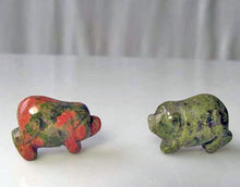 Load image into Gallery viewer, Piggies 2 Hand Carved Unakite Pig Beads | 23x16x11mm | Green with Pink - PremiumBead Primary Image 1
