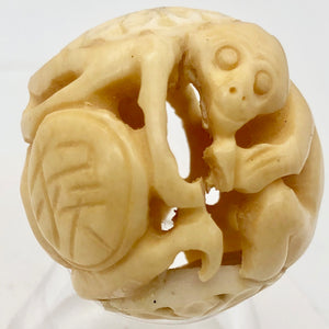 Cracked Chinese Zodiac Year of the Monkey Bone Bead| 30mm| Cream| Round| 1 Bead| - PremiumBead Primary Image 1