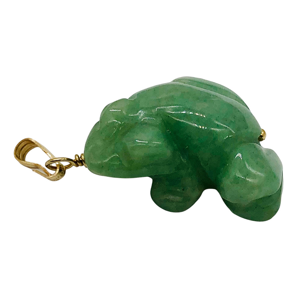 Aventurine Frog Pendant Necklace | Semi Precious Stone Jewelry | 14k Pendant