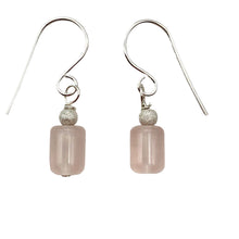 Load image into Gallery viewer, Madagascar Rose Quartz Tube Bead Sterling Silver Semi Precious Stone Earrings
