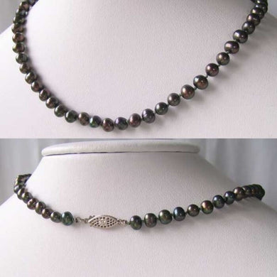 Dark Green 5x6.5mm Freshwater Pearl & Sterling Silver 16 inch Necklace 9915F - PremiumBead Primary Image 1