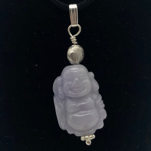 Hand Carved Lavender Jade Buddha Pendant with Silver Findings | 1 5/8" Long - PremiumBead Alternate Image 2