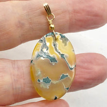 Load image into Gallery viewer, Moss Agate Oval 14K Gold Filled Pendant | 2&quot; Long | Yellow Green | 1 Pendant|
