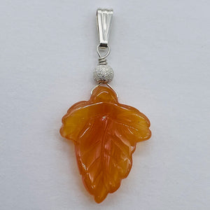 Carnelian Sterling Silver Carved Leaf | 1 3/4" Long | Orange | 1 Pendant |