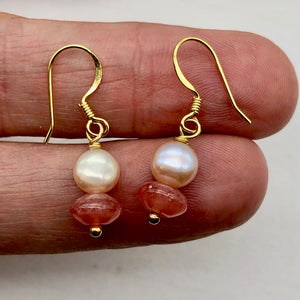 Gem Quality Rhodochrosite Pearl Drop Golden French Wire Earrings - PremiumBead Alternate Image 5