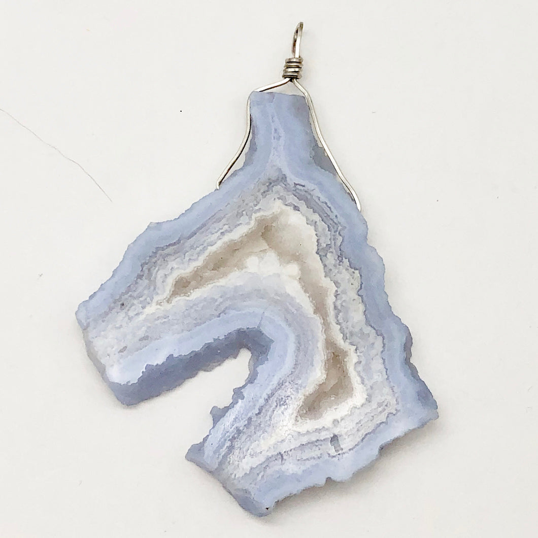 147cts Blue Chalcedony Druzy Dream Bead Sterling Silver Pendant | 3