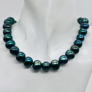 Fresh Water Pearls Round Half Strand | 11-12 mm | Blue Peacock | 19 Beads |