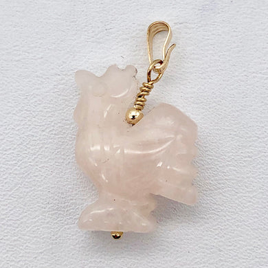 Pink! Rose Quartz Rooster Sterling Silver Pendant 509296RQS - PremiumBead Primary Image 1