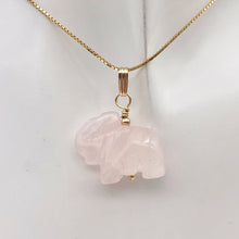 Load image into Gallery viewer, Trumpeting Rose Quartz Elephant Pendant Necklace | Animal Jewelry | 14K Pendant
