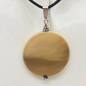 Natural Golden Mookaite Coin w/ Sterling Silver Pendant | 36mm | 2.19" Long - PremiumBead Primary Image 1