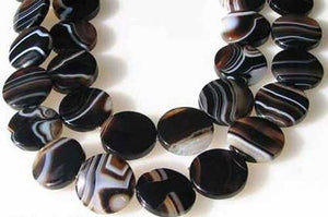 Black and White Sardonyx Agate 20mm Coin Bead 8" Strand (10 Beads) 9349HS - PremiumBead Primary Image 1