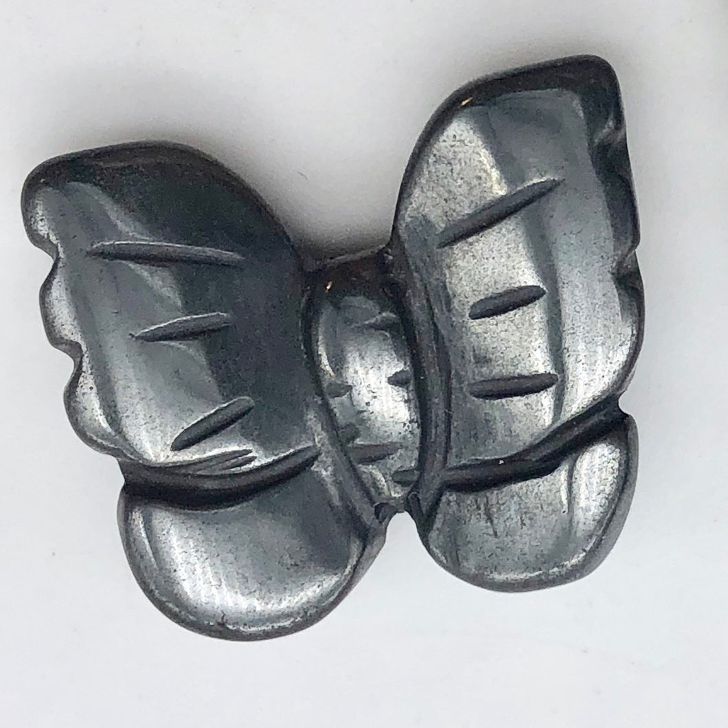 Iron Butterfly Carved Hematite Worry-Stone Figurine | 21x18x5mm | Silver Black - PremiumBead Primary Image 1
