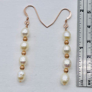 Faceted Pearl 14K Rose Gold Filled Dangle Earrings | 2" Long | White | 1 Pair |