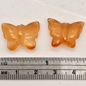 2 Fluttering Carved Carnelian Butterfly Beads | 15x19x5mm-19x21x5mm | Orange