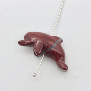 2 Carved Brecciated Jasper Jumping Dolphin Beads | 26x13.5x7.5mm | Red/Grey - PremiumBead Alternate Image 5