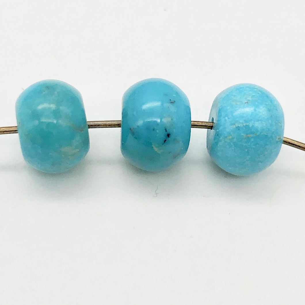 3 Natural, Untreated USA Turquoise 8x5mm Smooth Roundel Beads 9351