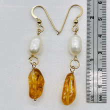 Load image into Gallery viewer, Topaz Pearl 14K Gold Filled Dangle Earrings | 2 1/4&quot; Long | Orange White | 1 |

