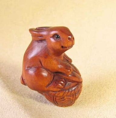 In A Basket Bunny Rabbit Boxwood Ojime/Netsuke Bead - PremiumBead Primary Image 1