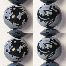 Load image into Gallery viewer, 1 Etched Dragon Phoenix Sardonyx 20mm Bead 10277 | 20mm | Black and White - PremiumBead Primary Image 1
