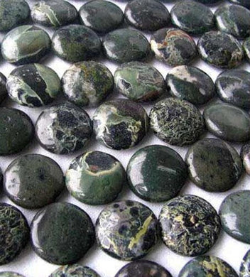 3 Tsunami Green Sediment Stone Pendant Coin Beads 8562 - PremiumBead Primary Image 1