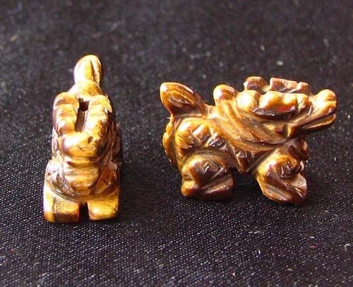 Powerful 2 Tiger's Eye Carved Winged Dragon Beads | 21x14x9mm | Golden Brown - PremiumBead Primary Image 1