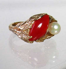 Load image into Gallery viewer, Natural Red Coral &amp; Pearl Carved Solid 14Kt Yellow Gold Ring Size 5.75 9982D - PremiumBead Alternate Image 3
