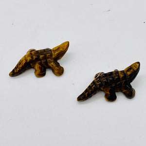 Gators 2 Carved Tigereye Alligator Beads | 28x14x7mm | Golden Brown