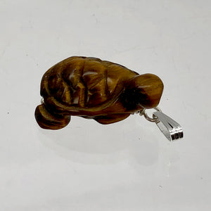 Adorable Tigereye Carved Turtle Sterling Silver Pendant | 1.25" (Long) |