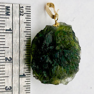 Other Worldly Green Moldavite Meteor Pendant |14k Gold Pendant | 1 1/8" Long |