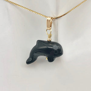 Happy Obsidian Orca Whale 14K Gold Filled 1.06" Long Pendant 509301ORG - PremiumBead Alternate Image 3