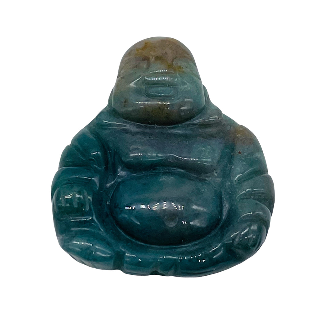 Exotic Fancy Jasper Hand Carved Buddha Bead | 33x30x7mm | Blue Green