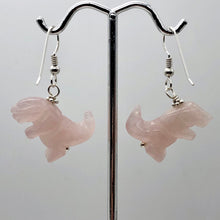 Load image into Gallery viewer, Rose Quartz Tyrannosaurus Rex Sterling Silver Drop Earrings| 1.5&quot; Long | Pink |
