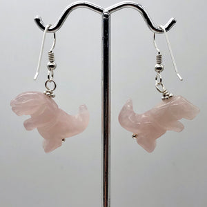 Rose Quartz Tyrannosaurus Rex Sterling Silver Drop Earrings| 1.5" Long | Pink |