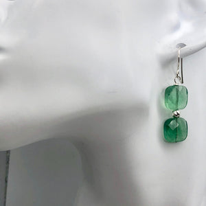Fluorite Sterling Silver Dangle | 1.5" Long | Green | 1 Earrings |