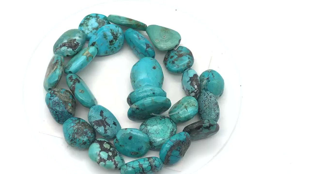 305cts Natural USA Turquoise Pebble Beads Strand 106696G