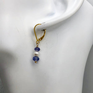14K Gold Filled Tanzanite and Fresh Water Pearl Earrings | 1 1/4 Inch Long |