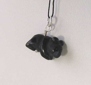 Adorable! Carved Onyx Panda Bear Silver Pendant | 19x14x10mm (Panda) 4mm (Bail Opening) | Black - PremiumBead Alternate Image 2