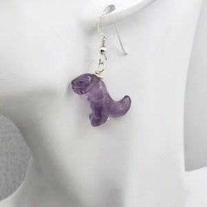 Amethyst Tyrannosaurus Rex Sterling Silver Drop Earrings| 1.5" Long | Purple |