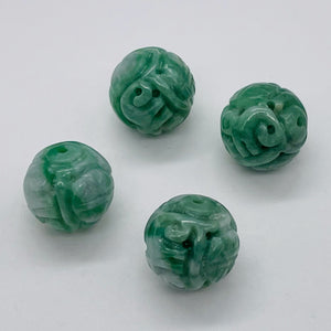 Jade AAA Intricately Carved Round Bead | 14mm | Green | 1 Bead |