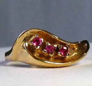 Three Stone Natural Red Ruby in Solid 14Kt Yellow Gold Ring Size 6 9982x - PremiumBead Alternate Image 2