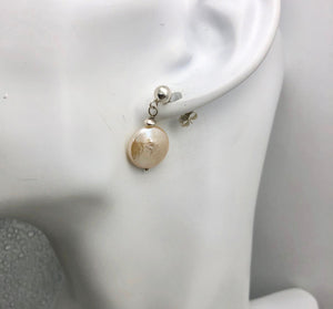Natural Peach Coin FW Pearl Post Earrings | 1" Long | Peach | 1 Pair |