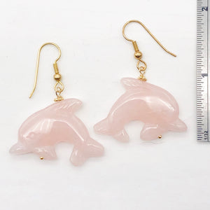 Rose Quartz 14K Gold Filled Dolphin Drop/Dangle Earrings| 2 3/4" Long | Pink |
